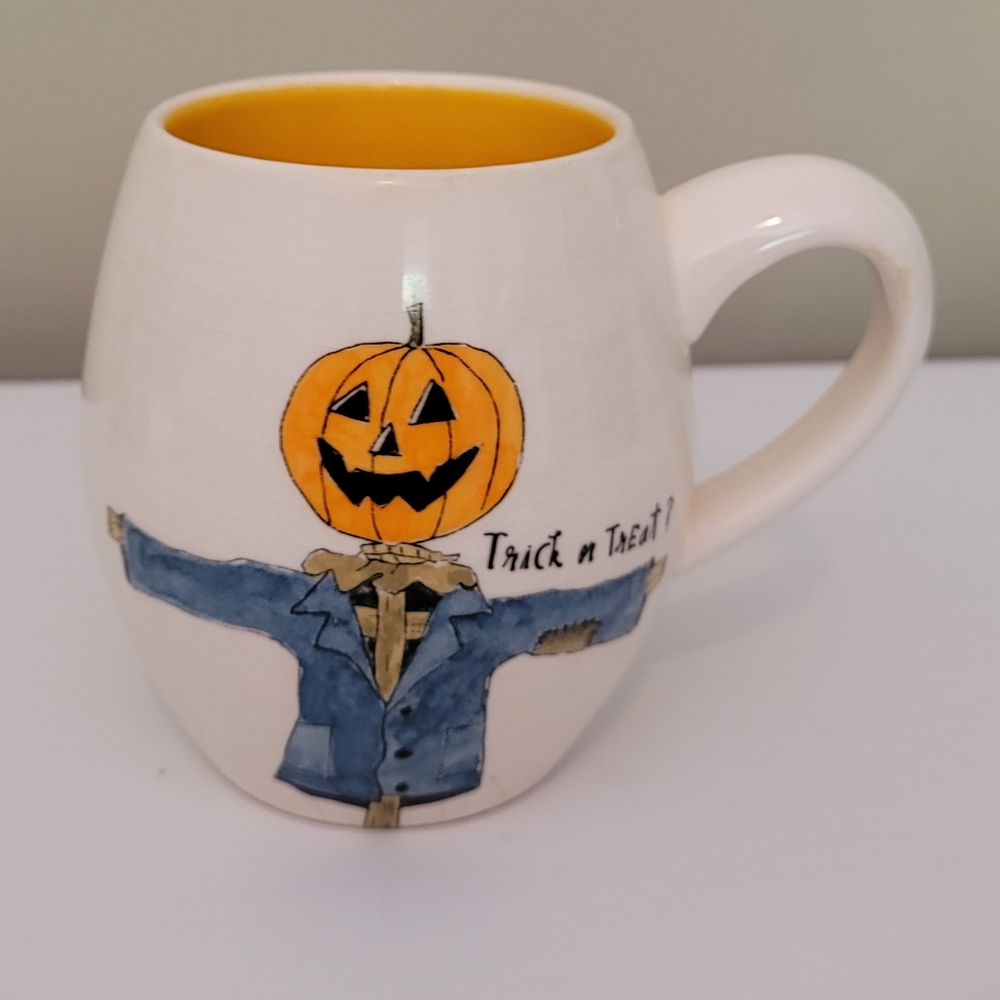 Rae Dunn Big M Magenta Pumpkin Scarecrow Halloween Fall Coffee Mug